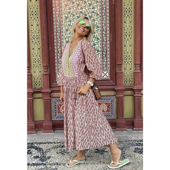 ZARA Cotton Printed Dress Crochet Detail New - Picture 5 of 7